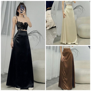 Chân váy lụa chữ A dáng dài chất vải lụa Hàn châu được may 2 lớp cao cấp mềm mịn thoáng mát