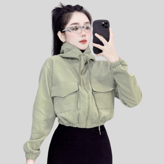 Áo khoác thun 2 da  xốp ô form croptop trẻ trung, có nón, tay eo bo chun , 4 túi tiện lợi , mặc mát, nón rộng |RTee Shop