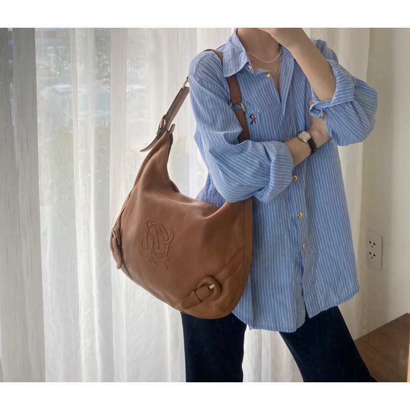 Túi hobo vintage si hiệu Louis Quatorze da thật màu nâu - secondhand