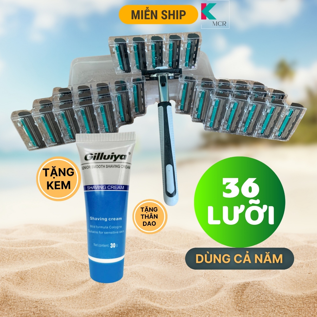 Dao cạo râu 2 lưỡi thế hệ mới và 36 lưỡi dao kép chính hiệu Luxury - đầu thay tiện lợi (Tặng kèm tuýp kem cạo râu)