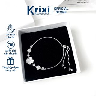 Lắc tay bạc nữ Krixi Silver, vòng tay cỏ bốn lá may mắn dây rút trắng lấp lánh cao cấp LT01