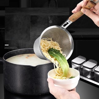 Vợt Trụng Bún, Phở, INOX 304 ĐÚC, LOẠI DÀY CAO CẤP, Tay Cầm Gỗ Chống Nóng, Trụng Hủ Tiếu, Mì, Bánh Canh, Trụng Rau Củ