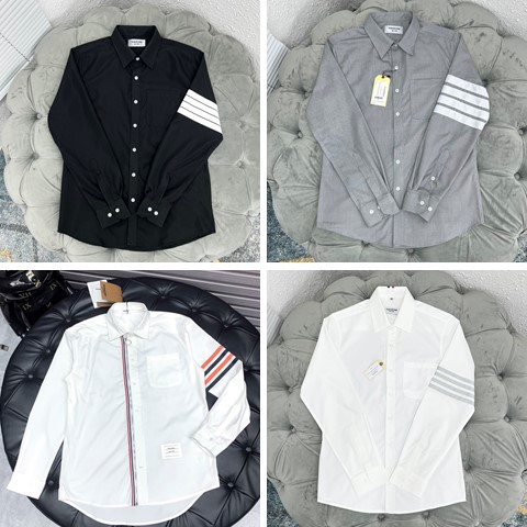 Áo Sơ Mi Thome Đen 4 Vạch Cánh Tay Cao Cấp Áo Somi Like_Au Trắng 4 Vạch Khóa Zip Chất Vải Lụa Mát Mịn