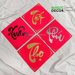 Chữ thư pháp trang trí Tết giấy nhung đỏ chữ nhũ vàng decor cực đẹp mẫu mới 2024 - Magichomedecor