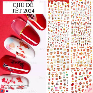 Sticker hình dán móng hoạ tiết Tết, chú mèo thần tài may mắn trang trí móng tay nghệ thuật chuyên nghiệp nail