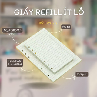 Ruột giấy refill A4 B5 A5 A6 cho sổ bullet journal còng sổ ruột dot blank line sticker
