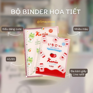 Bộ Sổ binder loose leaf bìa còng A5 B5 (kèm giấy refill) họa tiết đáng yêu cô gái