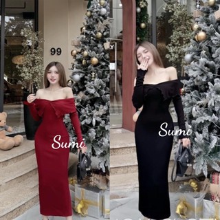 Đầm body nữ dáng dài trễ vai xẻ ngực sexy, đầm đi tiệc đi chơi ... - thun gân