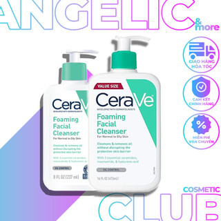 CeraVe Mỹ, Sữa Rửa Mặt CeraVe Sạch Sâu Cho Da Thường Đến Da Dầu Foaming Cleanser 237ml/473ml.
