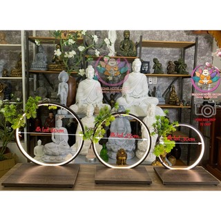 Kệ đèn hào quang đặt tượng có đế gỗ rộng kê tượng - Kệ đèn led trang trí decor tượng Phật