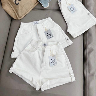 Quần short jeans kaki trắng đen nữ lưng cao phối bass chất vãi dày dặn