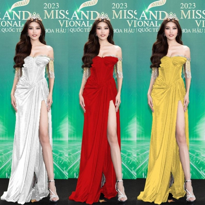 Đầm dạ hội thiết kế kết đá pha lê tua rua sang trọng