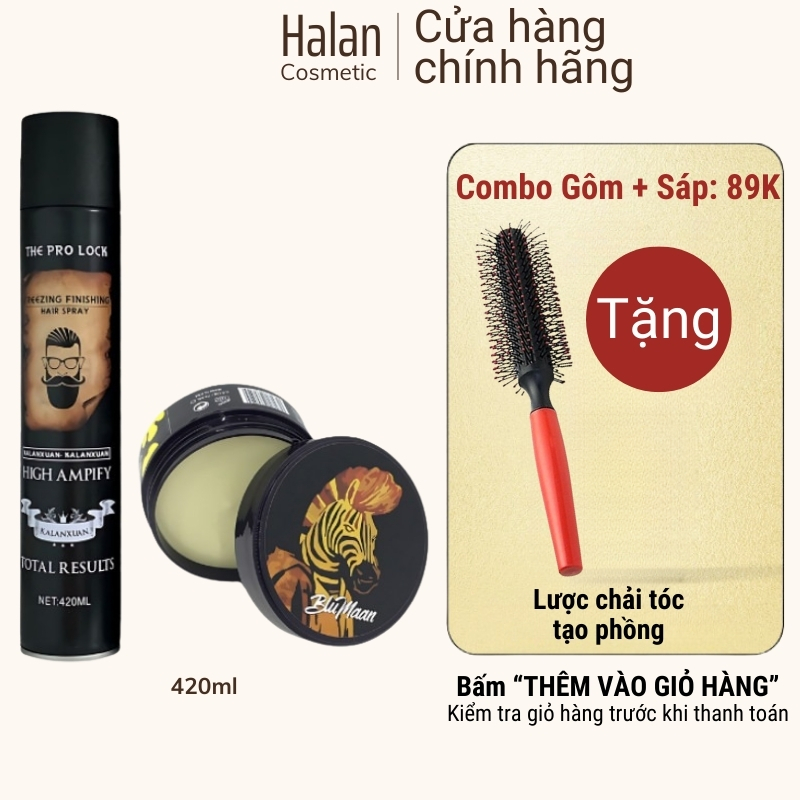 Gôm Xịt Tóc Nam Tạo Kiểu Tóc THE PRO LOCK (Màu Vàng) Kèm Sáp Vuốt Tóc Blumaan Ngựa Vằn