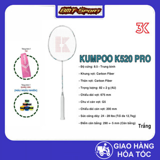 Vợt cầu lông Kumpoo Power Control K520 Pro trắng /đen, K520S chính hãng, vợt công thủ toàn diện (Hồng/Trắng)
