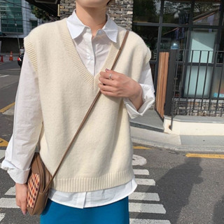 Áo gile nữ , áo gile len nữ cổ V màu kem màu đen dáng rộng ba lỗ basic QCCC Loại 1 phong cách hàn quốc ulzzang Larosa