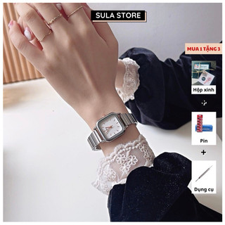 Đồng hồ nữ mặt vuông 26mm đẹp giá rẻ chính hãng dây kim loại chống nước 3ATM - SULANAI