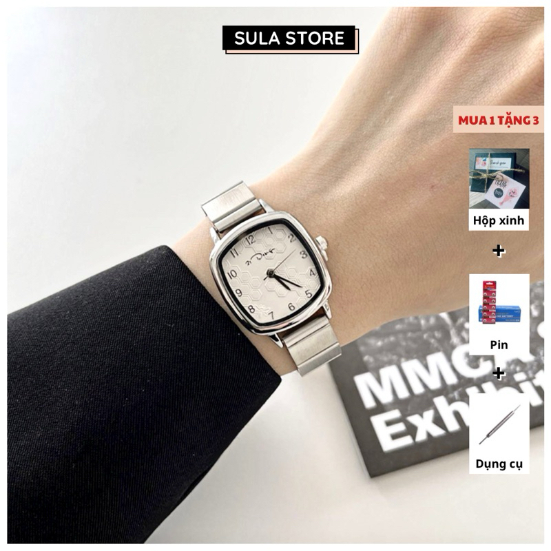 Đồng hồ đeo tay nữ mặt vuông 26mm thiết kế sang trọng dây thép không gỉ có chống nước 3ATM - SULAVIP