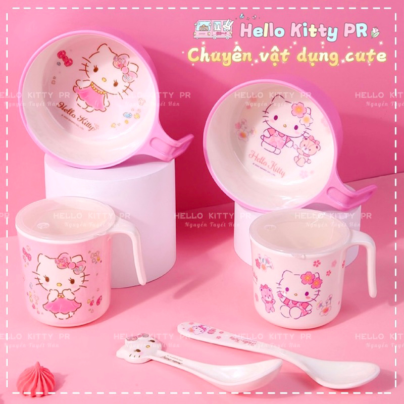 Tô chén ly muỗng dĩa Doraemon - Hello Kitty chính hãng