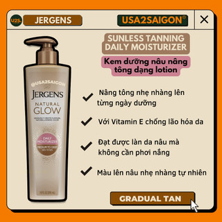 Kem dưỡng nâu nâng tông toàn thân Jergens Body Moisturizer Gradual Tanning Natural Glow Medium To Tan