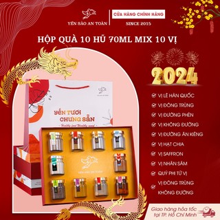 Yến chưng sẵn yến sào khánh hoà nguyên chất chưng sẵn hộp quà 10 hũ 10 vị khác nhau đậm đặc yến tươi