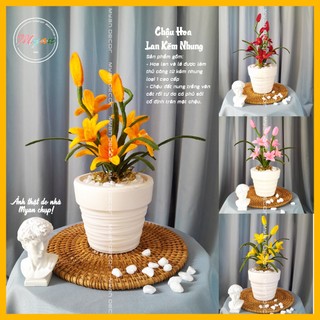  Hoa kẽm nhung Chậu Hoa Lan kẽm nhung LOẠI 1 cao cấp handmade để bàn trang trí nhà cửa 25cm 