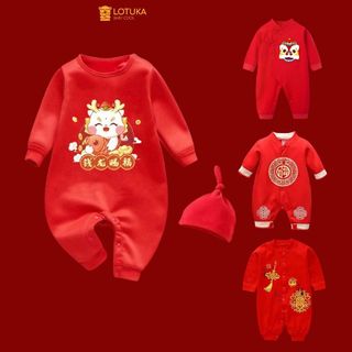 Body Dài Tay LOTUKA Chất Cotton Mềm Mịn Tết Tài Lộc 2024 Cho Bé 3-12Kg