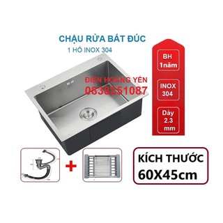 chậu rửa chén đúc liền khối inox 304 1 ngăn lớn 60x45cm - Bồn rửa chén đơn