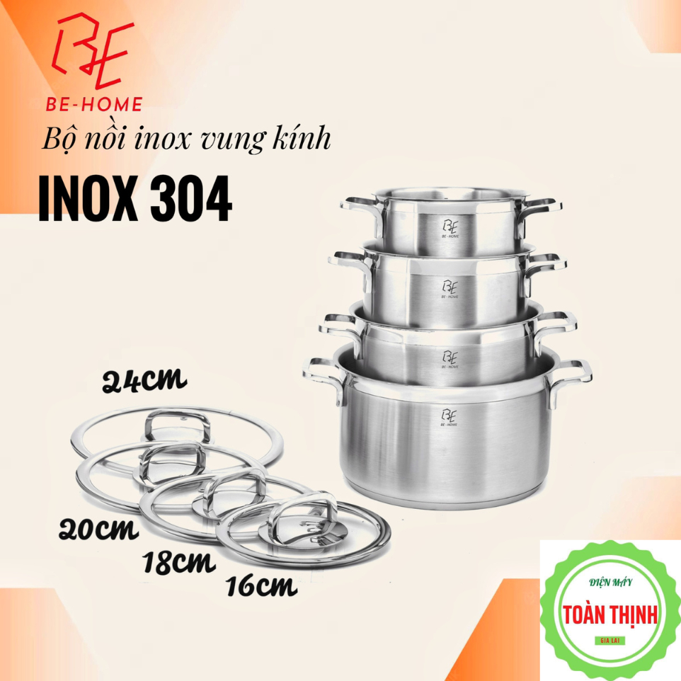 Bộ nồi vung kính 4 chiếc inox 304 BEHOME