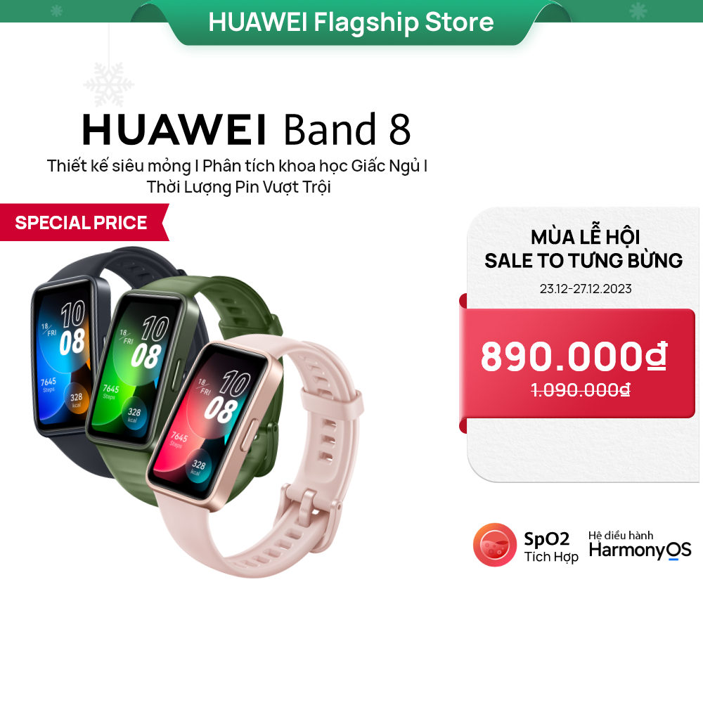 Vòng đeo tay thông minh HUAWEI Band 8 | Thiết kế siêu mỏng | Phân tích khoa học Giấc Ngủ | Màn hình AMOLED