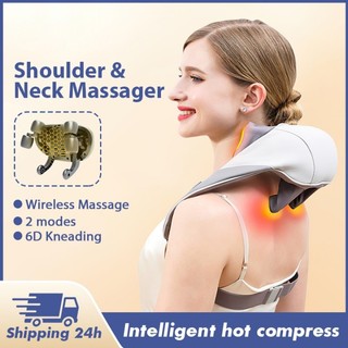 【1year warranty】 Máy massage cổ vai gáy với 6 đầu mát xa nâng cấp chất liệu silicon, kết hợp chườm nóng giảm đau nhứ