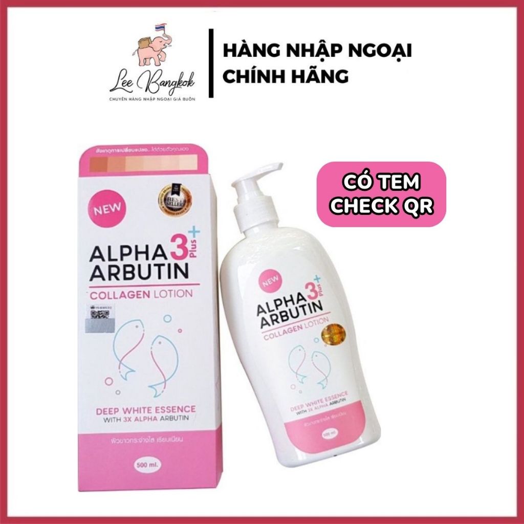 [NỘI ĐỊA THÁI] Sữa Dưỡng Thể Trắng Da Alpha Arbutin Collagen Lotion 3+ Plus Thái Lan Dưỡng Trắng Mềm Mại Có Mã QR 500ml