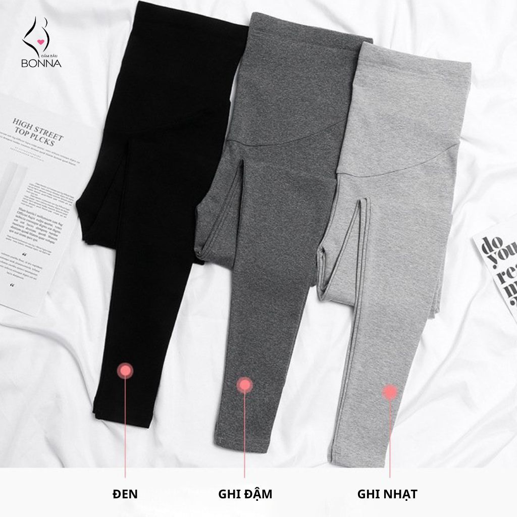 Quần Legging bầu BONNA chất vải thun cottton co giãn 4 chiều, không xù, cạp quần có chun cúc điều chỉnh thoải QB001