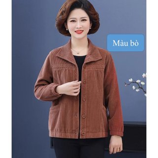 Áo khoác nhung tăm trung niên, Áo khoác cho mẹ, có 2 túi và có lớp lót