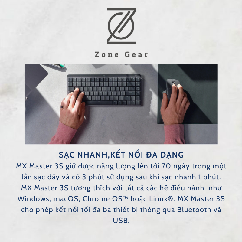 Chuột không dây Logitech MX Master 3S thiết kế công thái học | BigBuy360 - bigbuy360.vn