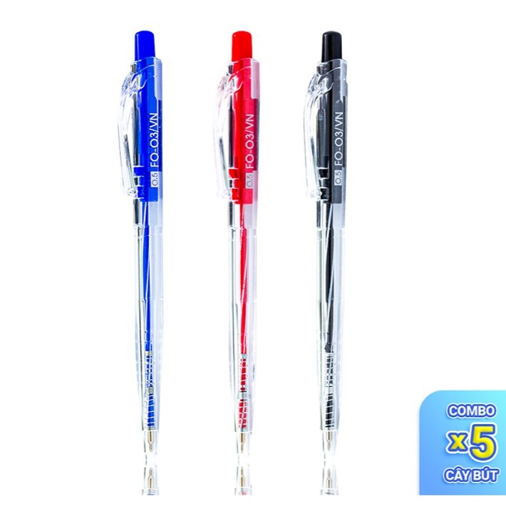 Bút bi Thiên Long FO-03 ngòi 0.5mm mực xanh/đen cấu tạo 3 cạnh, mực không độc hại tiêu chuẩn quốc tế