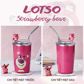 Ly Giữ Nhiệt Gấu Dâu Losto Đựng Coffee, Cốc Nước Giữ Nhiệt Nóng Lạnh INOX 304 Bình Đựng Nước