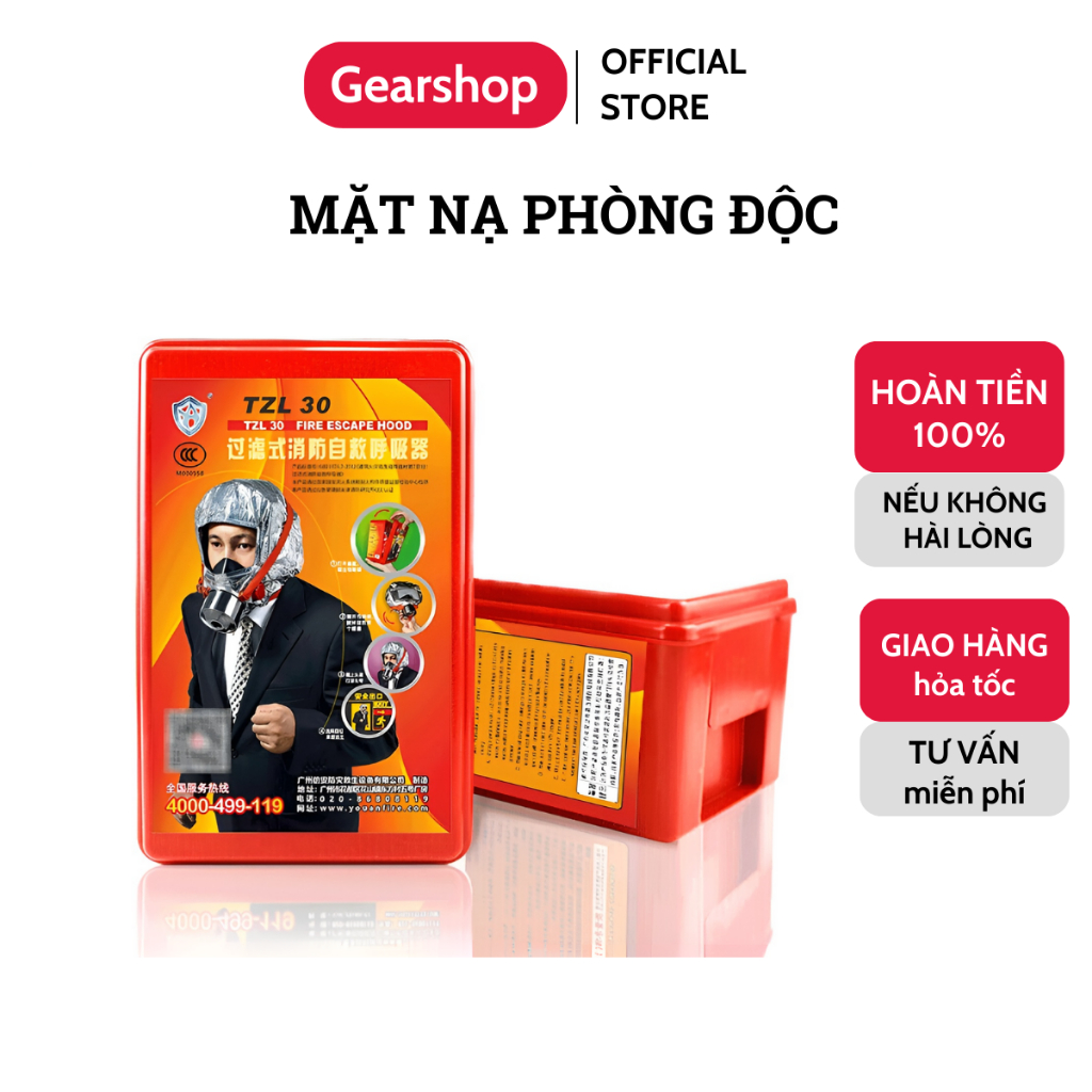 Mặt nạ chống khói cao cấp GEAR SHOP TZL30A chuẩn PCCC có tác dụng phòng khí độc khói độc lọc khí hít vào và thở ra