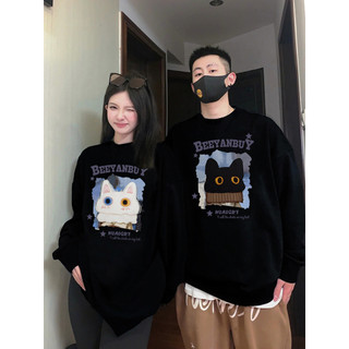 Áo đôi nỉ sweater in hình Mèo BEEY ANBUY chất nỉ bông form dáng unisex
