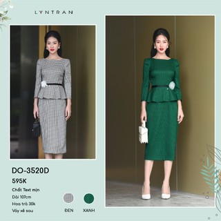 Đầm liền nữ dáng ôm công sở dáng peplum hoa eo, váy ôm LYNTRAN cổ thuyền tay lỡ DO-3520D