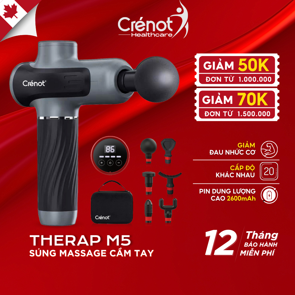 Súng Massage Cầm Tay Cao Cấp CRENOT Therap M5 Chính Hãng Mát Xa Gun Bộ Máy Giãn Cơ Đấm Lưng Matxa Đau Cổ Vai Gáy Mini