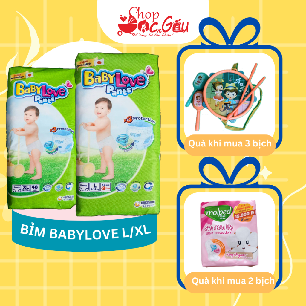 Tã Bỉm BabyLove pants Diana Unicharm phom rộng, thun êm co giãn 4 chiều thích hợp cho bé bụng to, đù