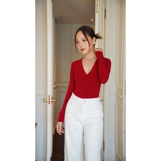 Áo thun tay dài cổ tim BASIC LIZY TOP