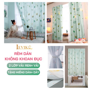 Rèm cửa dán tường Levika xanh dịu lá Bơ hoạt tiết chữ tươi mát, không cần khoan đục giá rẻ