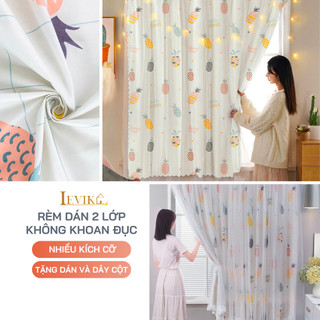 Rèm cửa dán tường Levika trắng khôi hoạt tiết dứa đủ màu