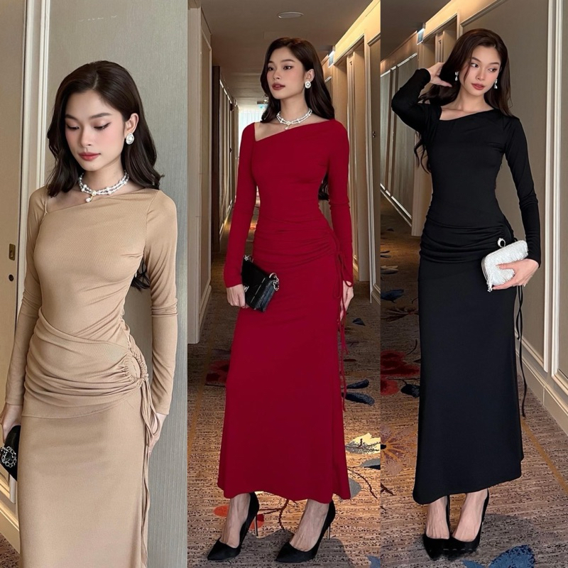 Đầm ôm body dài tay lệch vai SLAY DRESS