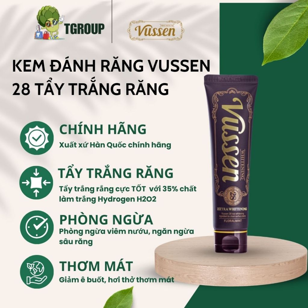 KEM ĐÁNH RĂNG VUSSEN 28 TẨY TRẮNG RĂNG HÀN QUỐC/ 80G (Tặng kèm tuýp 20g)