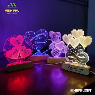 Đèn ngủ 3D decor phòng - Đèn ngủ tình yêu KHẮC TÊN THEO YÊU CẦU