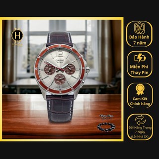 Đồng hồ nam casio pin mtp-1374l-7a1vdf dây da nâu vỏ trắng mặt nâu