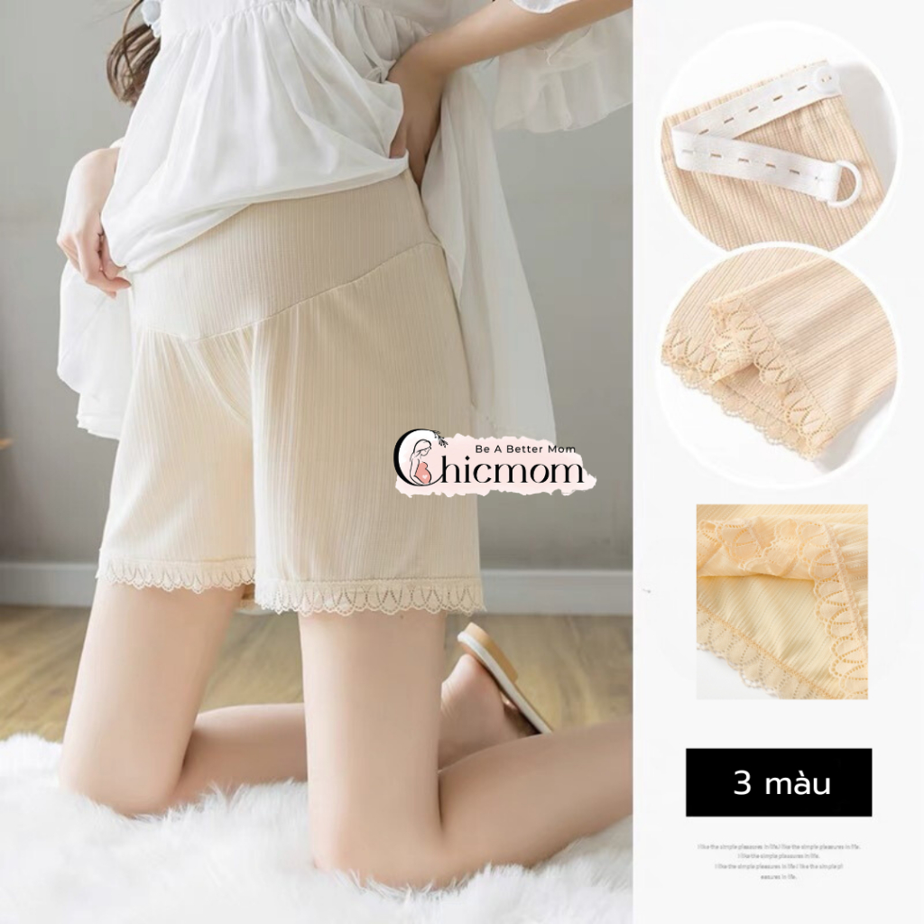 Quần đùi bầu vải lụa Chicmommặc ngủ và mặc trong váy, có chun điều chỉnh, kháng khuẩn, viền ren sang trọng, mát mẻ
