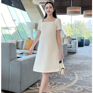 MEDYLA - Váy bầu thu đông gấm trắng đính hoa đầm bầu công sở cho bầu diện lễ tết đi chơi du lịch - VTN1615